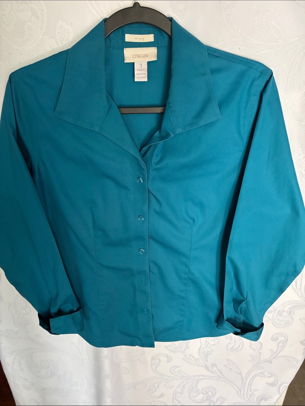 Chico's Teal Button-Front Collared Blouse